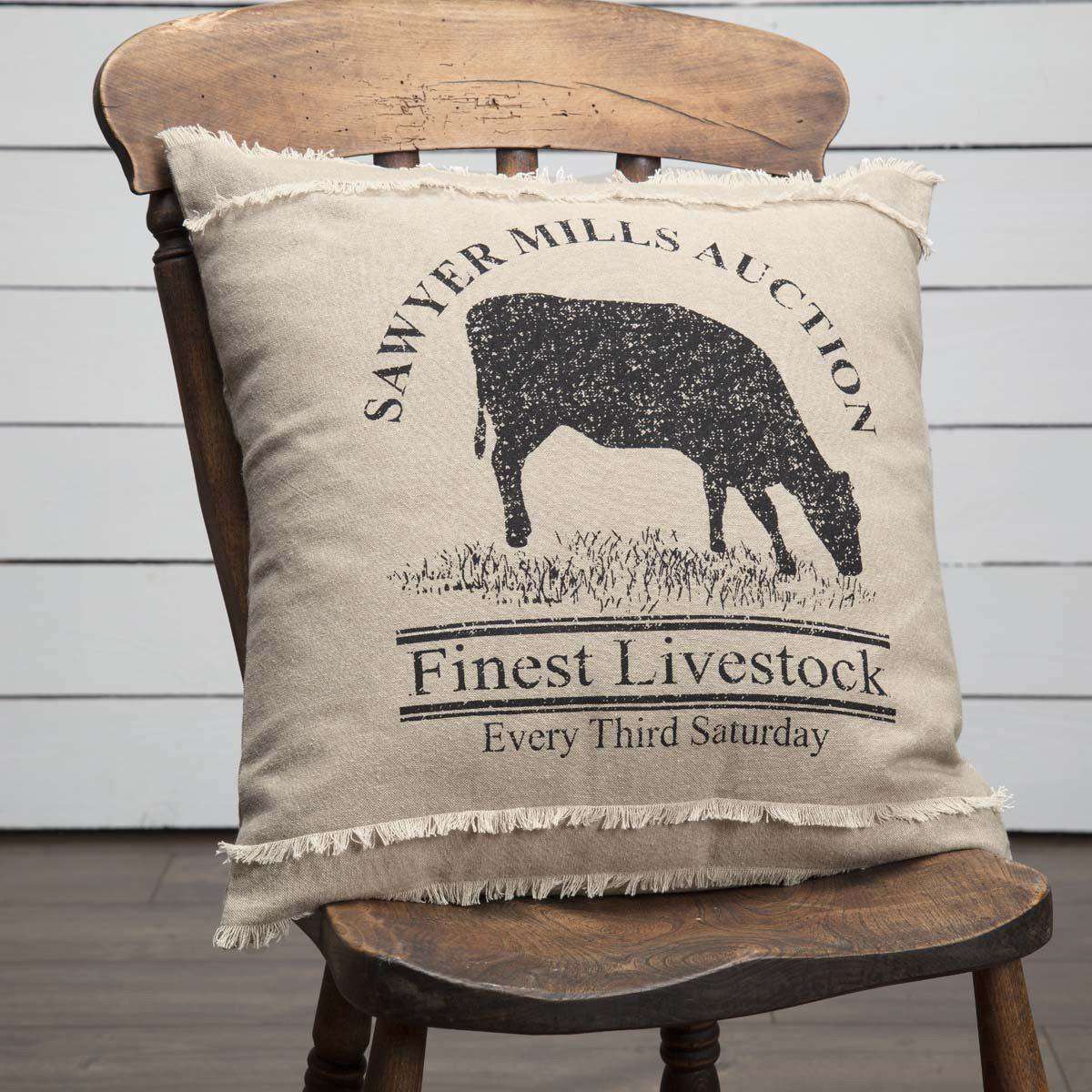 Sawyer Mill Charcoal Cow Pillow 18" - The Fox Decor