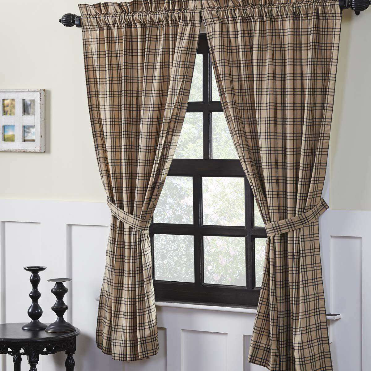 Sawyer Mill Charcoal Plaid Short Panel Country Curtain Set of 2 63"x36" - The Fox Decor