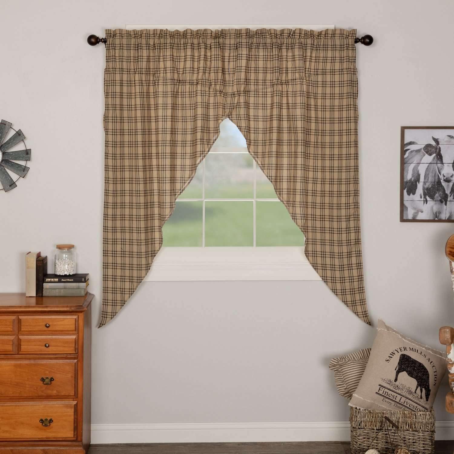 Sawyer Mill Charcoal Plaid Prairie Short Panel Curtain Set of 2 63x36x18 - The Fox Decor