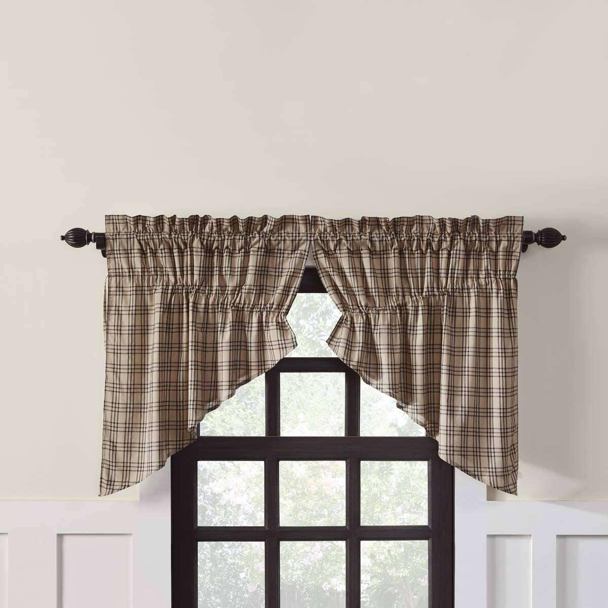 Sawyer Mill Charcoal Plaid Prairie Swag Curtain Set of 2 36x36x18 VHC Brands shop now