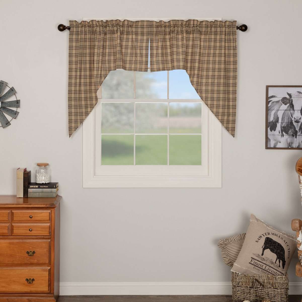 Sawyer Mill Charcoal Plaid Swag Curtain Set 36