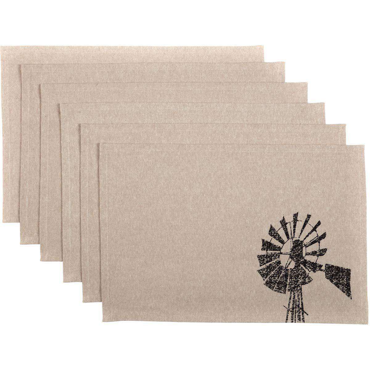 Sawyer Mill Charcoal Windmill Cotton Placemat Set of 6 - The Fox Decor