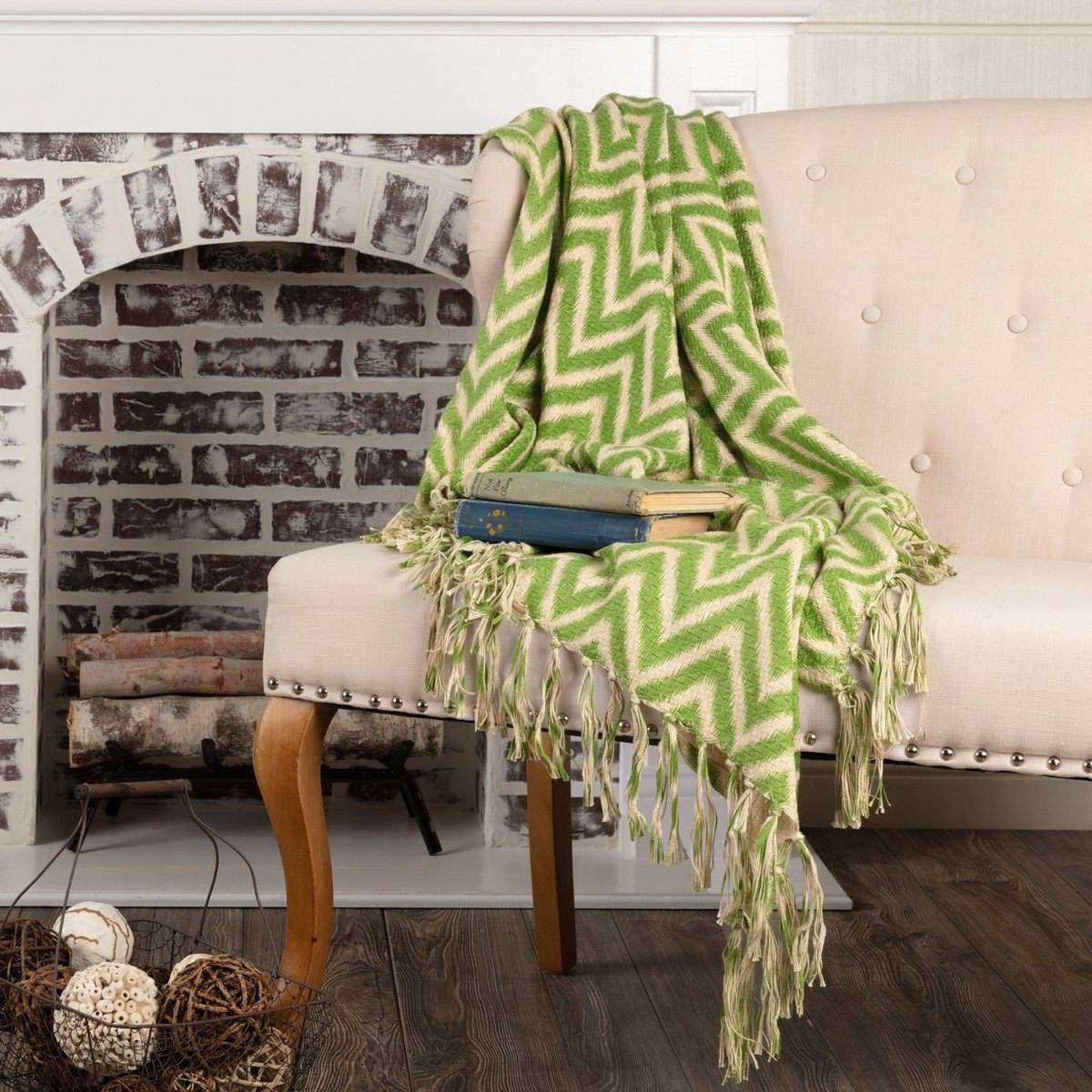 Green Chevron Woven Throw 60" x 50" Green VHC Brands - The Fox Decor