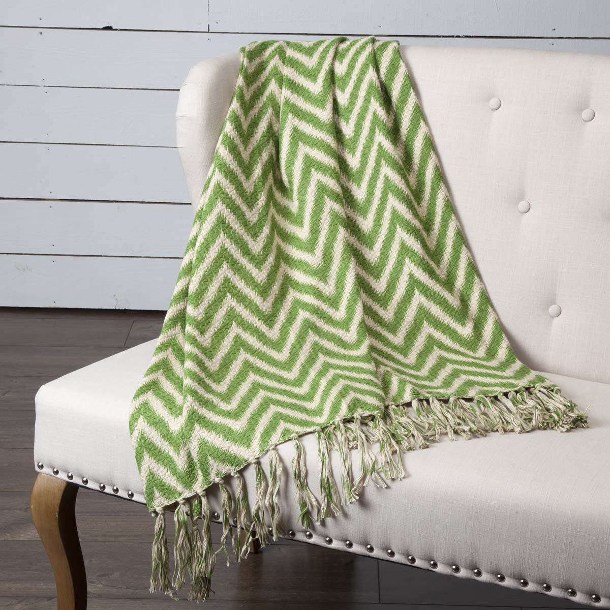 Green Chevron Woven Throw 60" x 50" Green VHC Brands - The Fox Decor