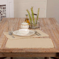 Thumbnail for Burlap Natural/Vintage White Placemats Set of 6 Fringed - The Fox Decor