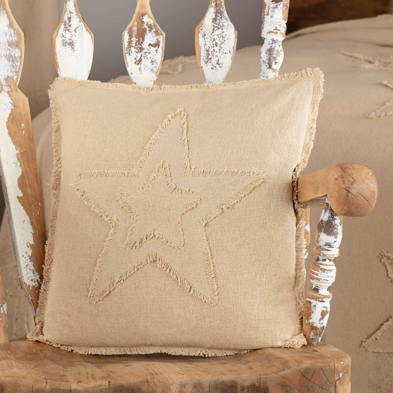 Burlap Vintage Star Pillow 18x18
