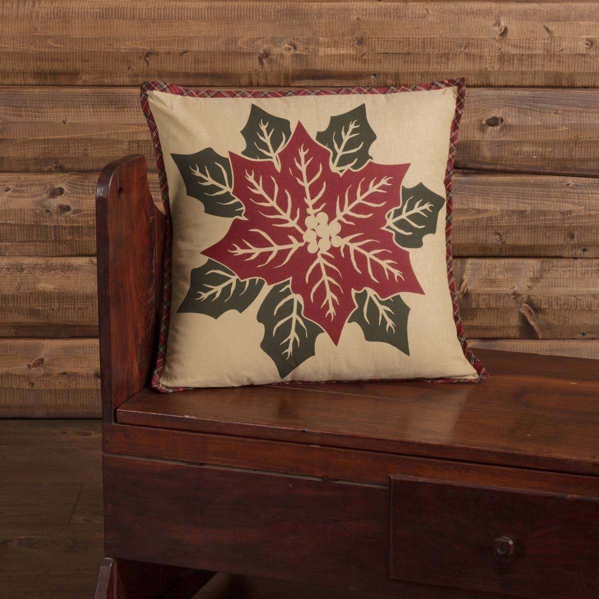National Quilt Museum Poinsettia Block Pillow 18" Khaki, Poinsettia Red, Deep Green VHC Brands - The Fox Decor