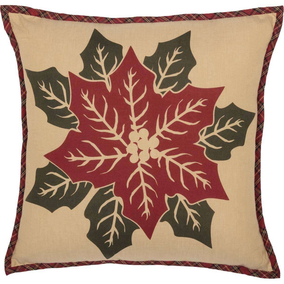 National Quilt Museum Poinsettia Block Pillow 18" Khaki, Poinsettia Red, Deep Green VHC Brands - The Fox Decor