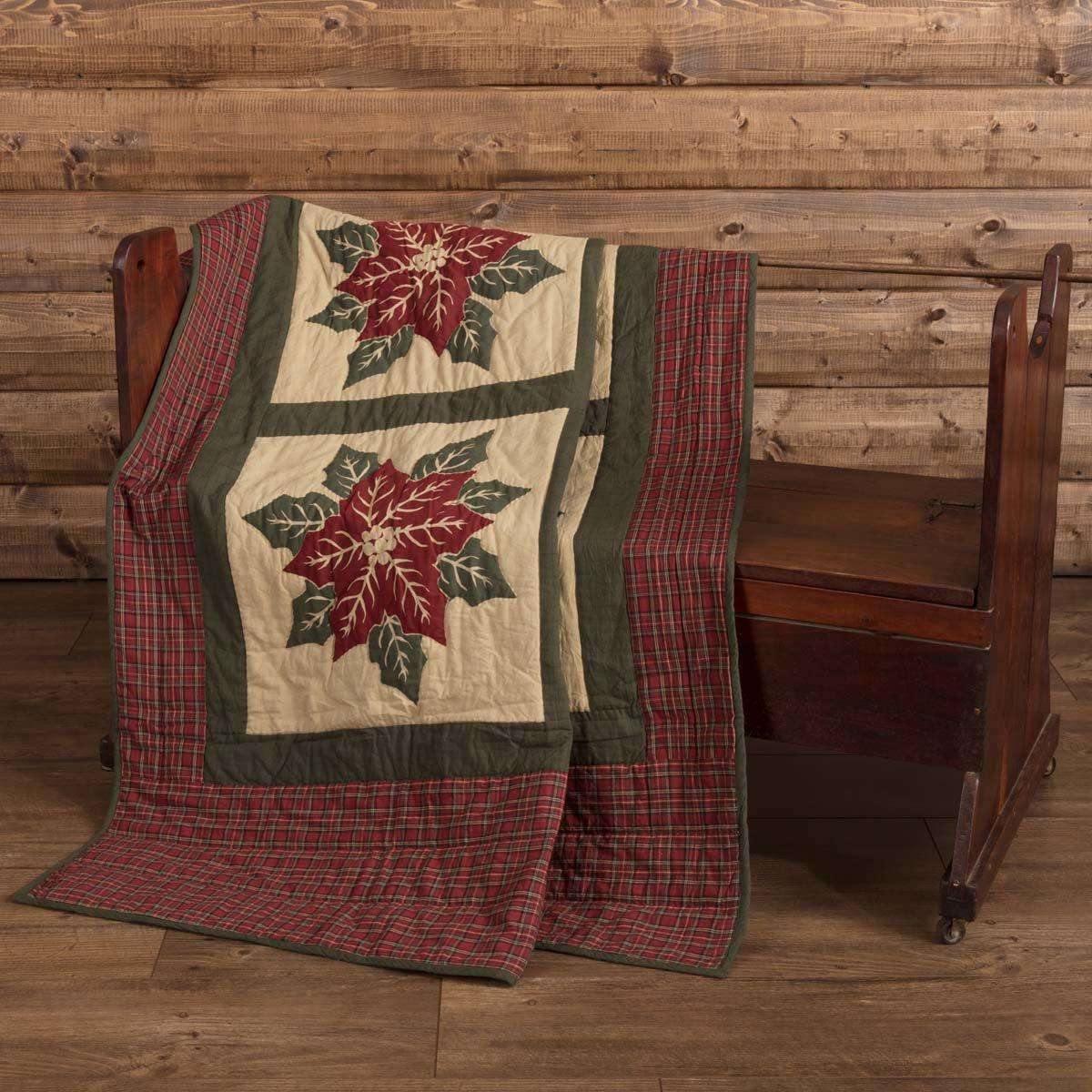 National Quilt Museum Poinsettia Block Quilted Throw 60x50 - The Fox Decor