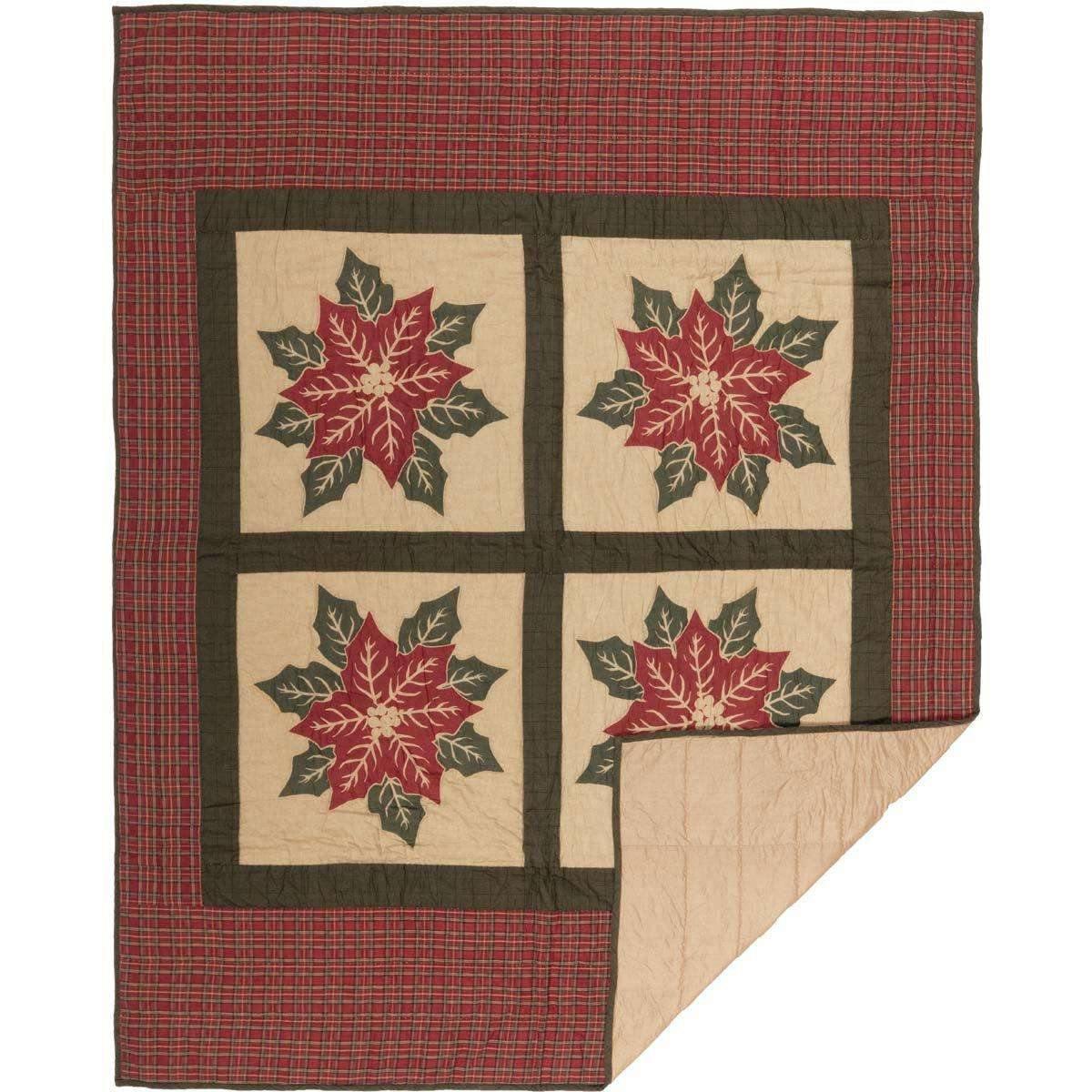 National Quilt Museum Poinsettia Block Quilted Throw 60x50 - The Fox Decor