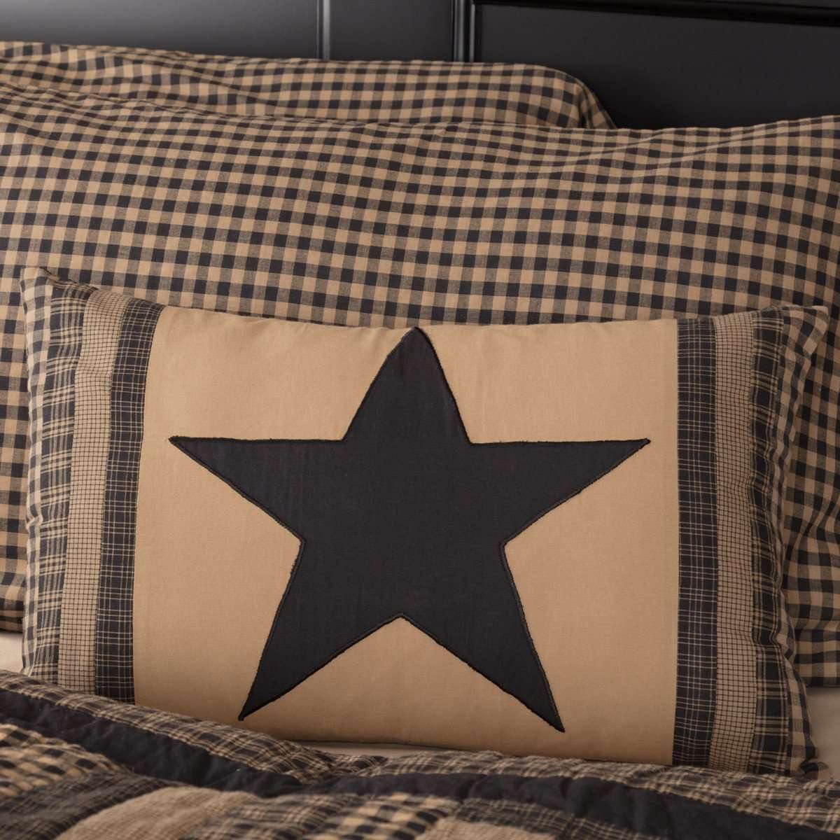 Black Check Star Patch Pillow 14x22 VHC Brands