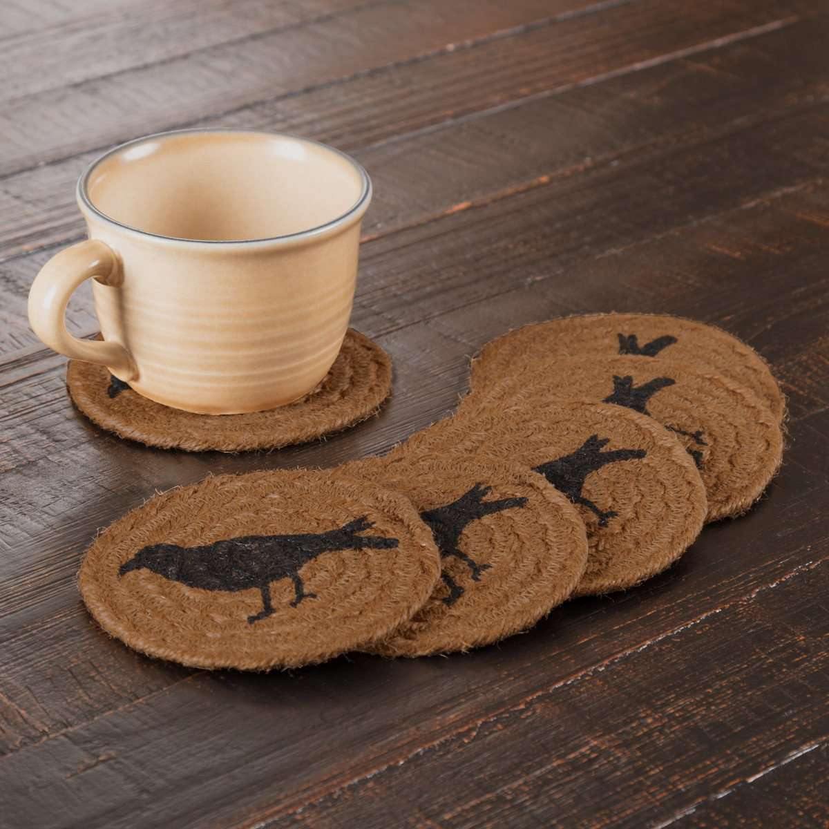 Heritage Farms Crow Jute Coaster Set of 6 VHC Brands