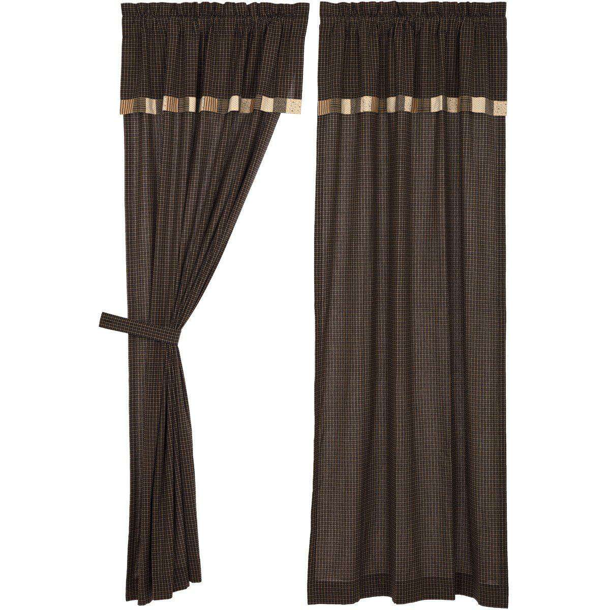 Kettle Grove Panel Curtain with Attached Valance Block Border Set of 2 84"x40" - The Fox Decor