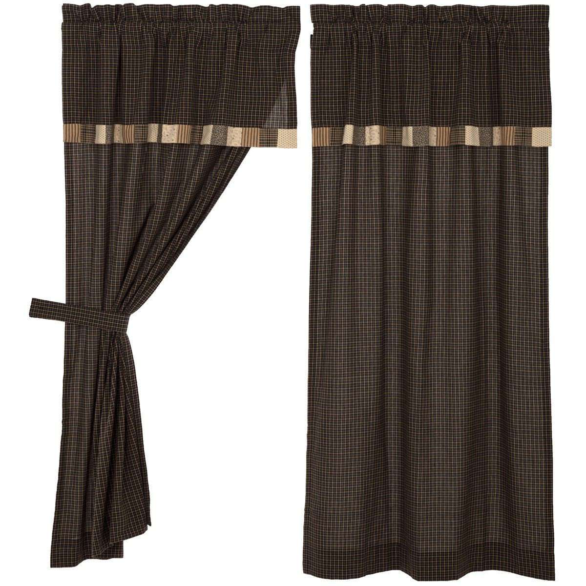 Kettle Grove Short Panel Curtain with Attached Valance Block Border Set of 2 36
