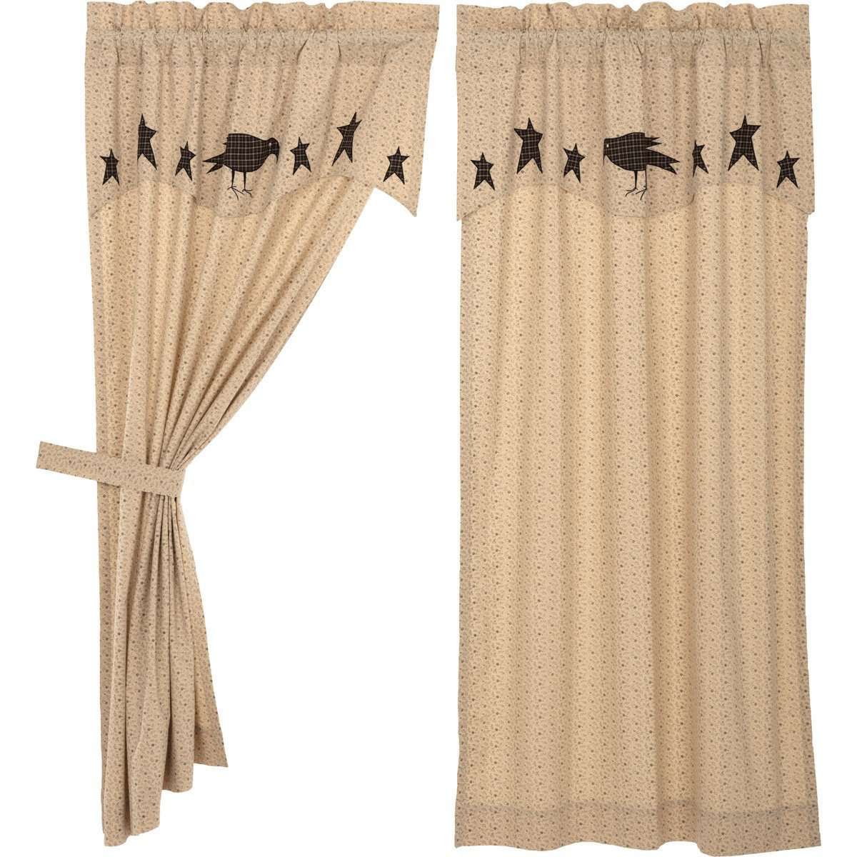 Kettle Grove Short Panel Curtain with Attached Applique Crow and Star Valance Set of 2 63x36 VHC Brands - The Fox Decor