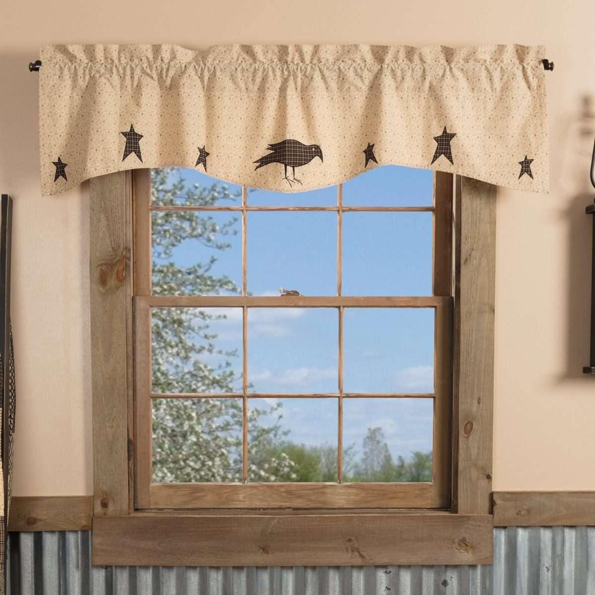 Kettle Grove Applique Crow and Star Valance Curtain 16x60 - The Fox Decor