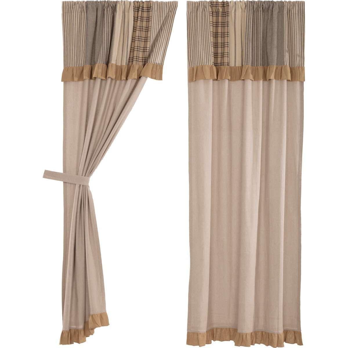 Sawyer Mill Charcoal/Blue/Red Panel Curtain with Attached Patchwork Valance Set of 2 84x40 - The Fox Decor