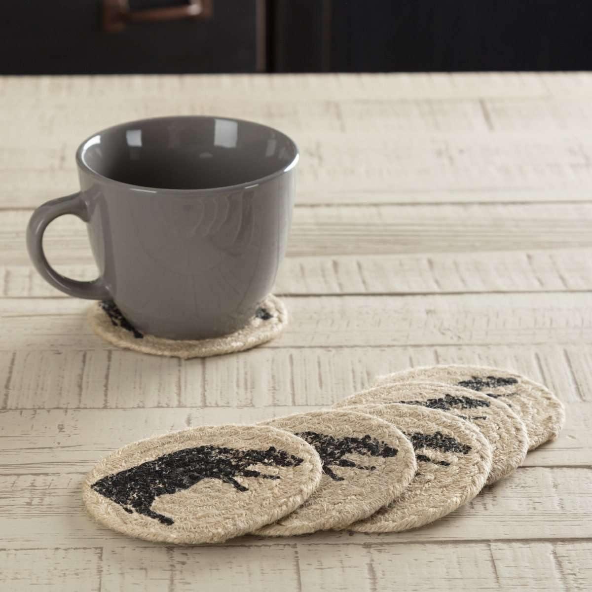 Sawyer Mill Charcoal Cow Jute Coaster Set of 6 VHC Brands - The Fox Decor