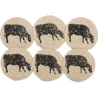Thumbnail for Sawyer Mill Charcoal Cow Jute Coaster Set of 6 VHC Brands - The Fox Decor