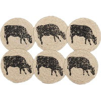 Thumbnail for Sawyer Mill Charcoal Cow Jute Coaster Set of 6 VHC Brands