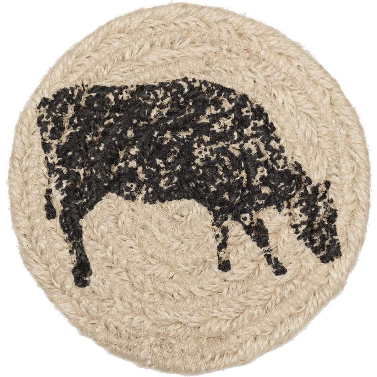 Sawyer Mill Charcoal Cow Jute Coaster 