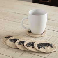Thumbnail for Sawyer Mill Charcoal Pig Jute Coaster Set of 6 VHC Brands - The Fox Decor