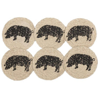 Thumbnail for Sawyer Mill Charcoal Pig Jute Coaster Set of 6 VHC Brands