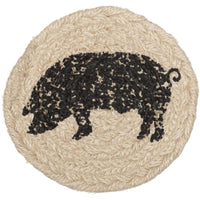 Thumbnail for Sawyer Mill Charcoal Pig Jute Coaster Set of 6 VHC Brands - The Fox Decor