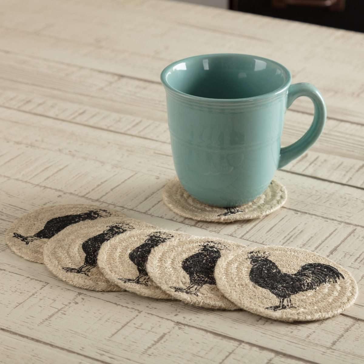 Sawyer Mill Charcoal Poultry Jute Coaster Set of 6 VHC Brands - The Fox Decor