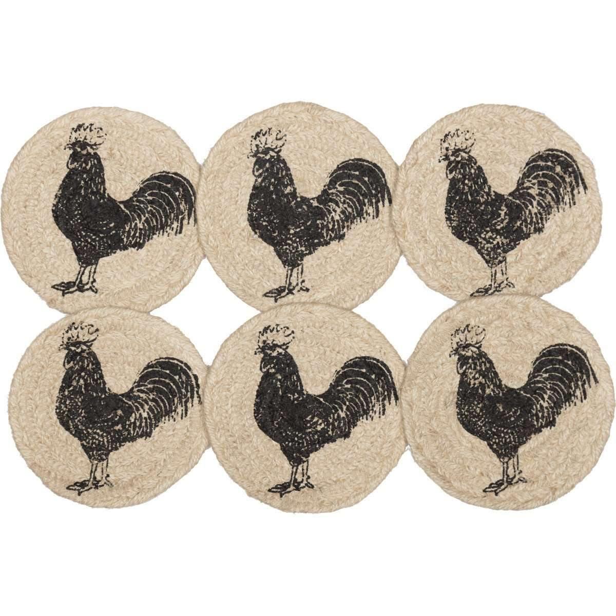 Sawyer Mill Charcoal Poultry Jute Coaster Set of 6 VHC Brands - The Fox Decor