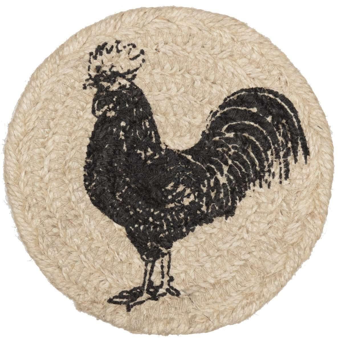 Sawyer Mill Charcoal Poultry Jute Coaster Set of 6 VHC Brands - The Fox Decor