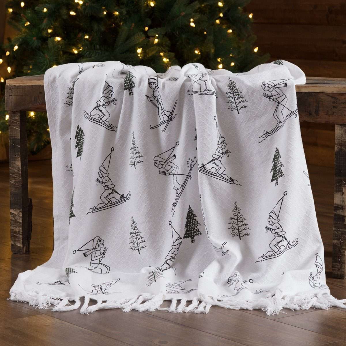 Ski Valley Woven Throw 60" x 50" White, Black VHC Brands - The Fox Decor