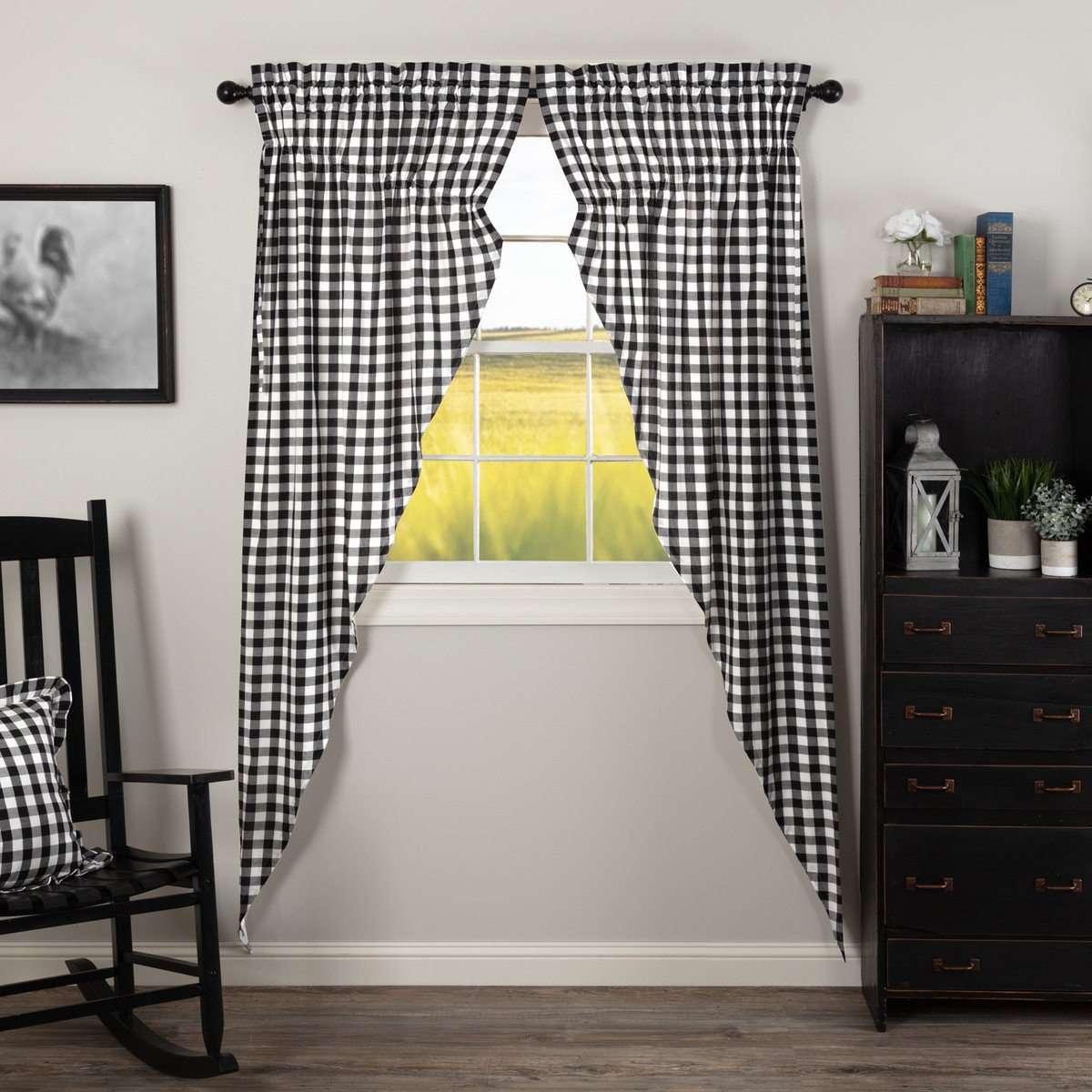 Annie Buffalo Black Check Prairie Long Panel Curtain Set of 2 VHC Brands - The Fox Decor