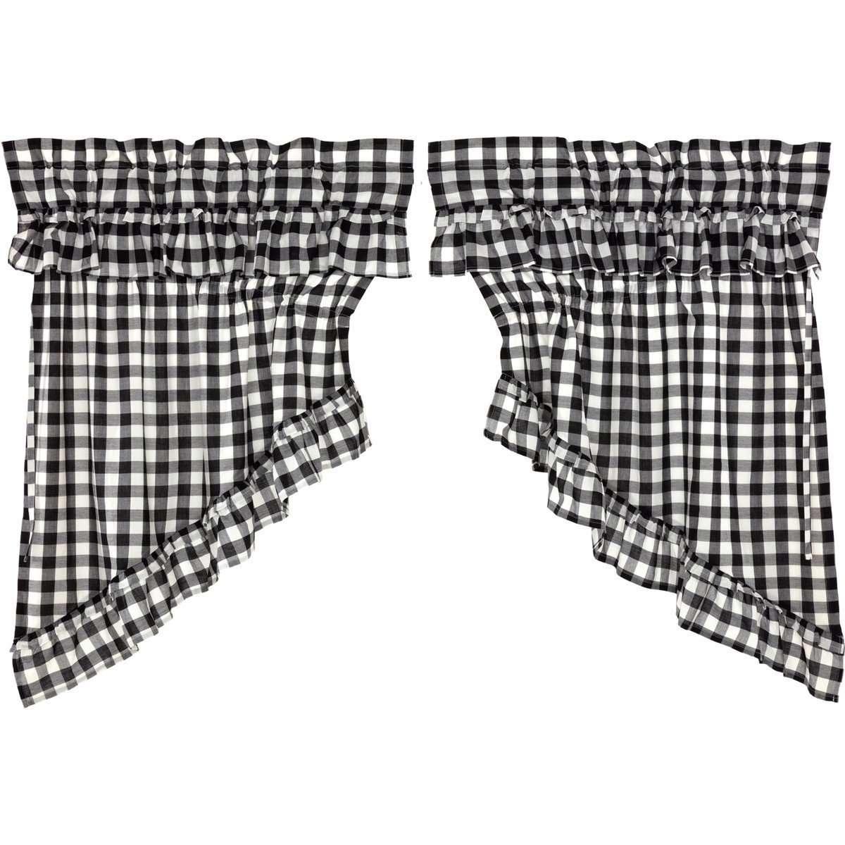 Annie Buffalo Black Check Ruffled Prairie Swag Curtain Set of 2 - The Fox Decor