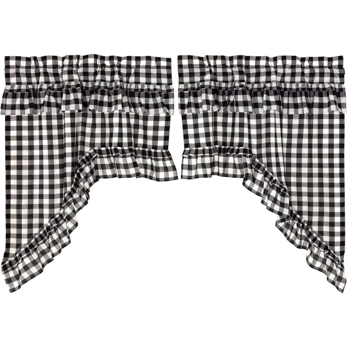 Annie Buffalo Black Check Ruffled Swag Curtain Set of 2 36x36x16 VHC Brands - The Fox Decor