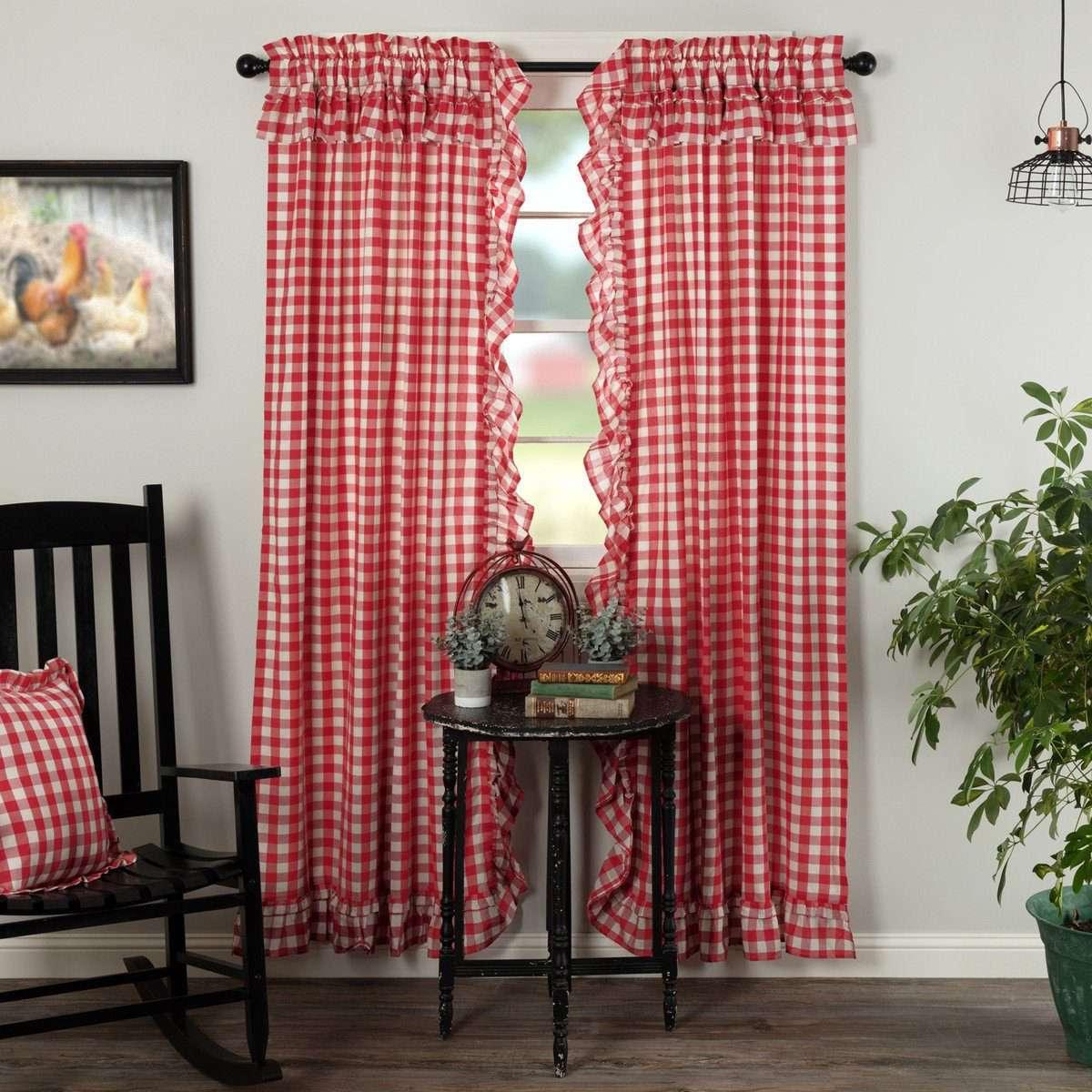 Annie Buffalo Black/Red Check Ruffled Panel Curtain Set of 2 84x40 - The Fox Decor