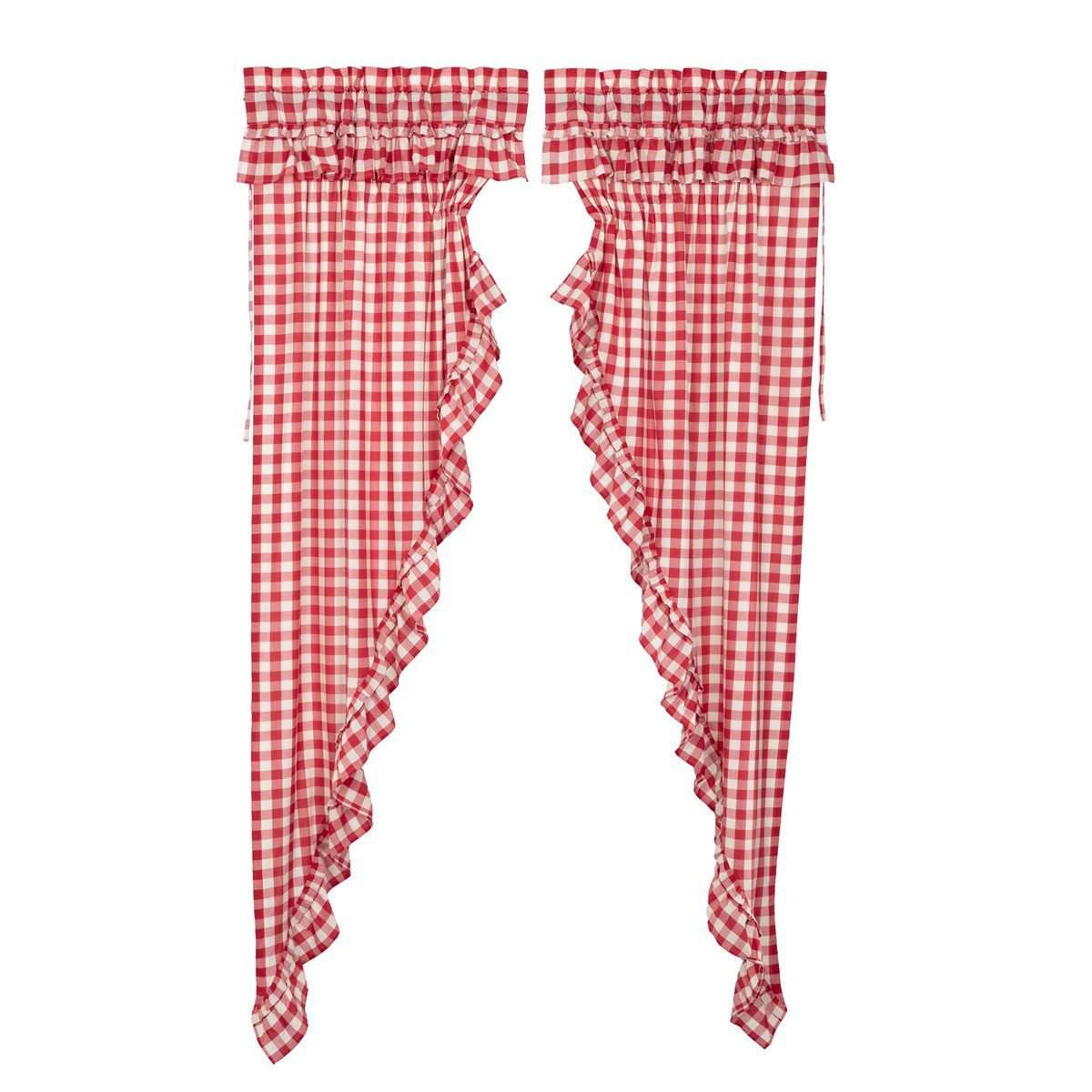 Annie Buffalo Red Check Ruffled Prairie Long Panel Curtain Set of 2 - The Fox Decor