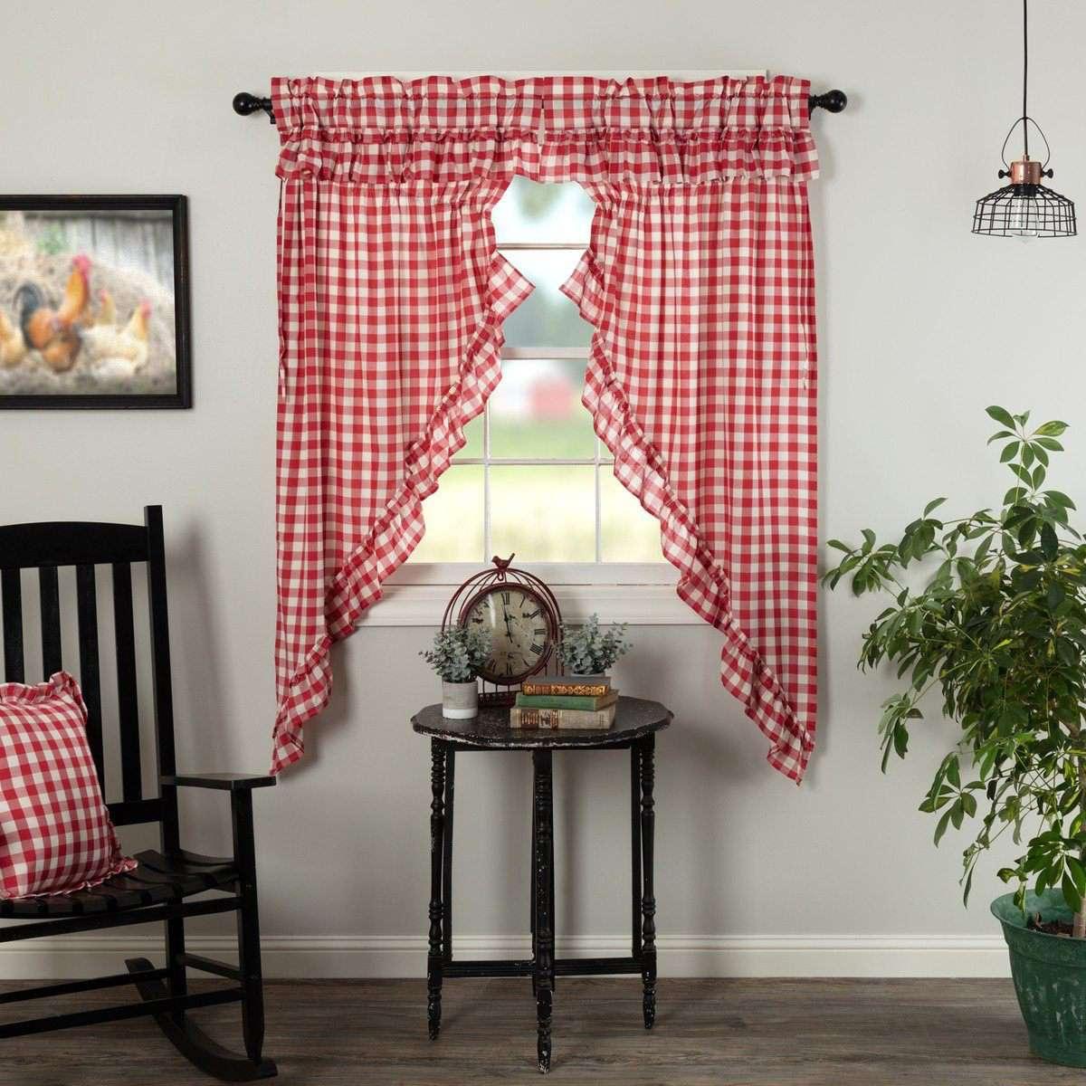 Annie Buffalo Red Check Ruffled Prairie Short Panel Curtain Set of 2 - The Fox Decor