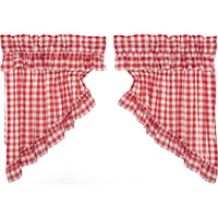 Thumbnail for Annie Buffalo Red Check Ruffled Prairie Swag Curtain Set of 2 - The Fox Decor