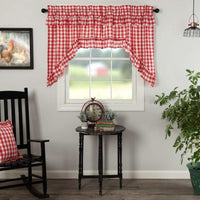 Thumbnail for Annie Buffalo Red Check Ruffled Swag Curtain Set of 2 36x36x16 VHC Brands - The Fox Decor