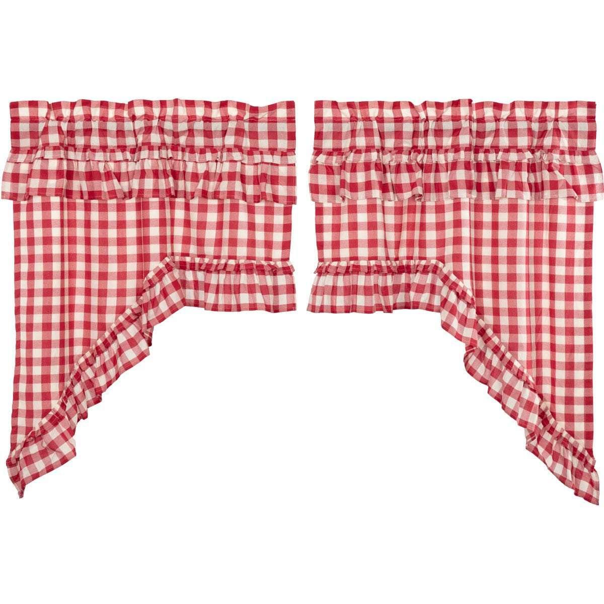 Annie Buffalo Red Check Ruffled Swag Curtain Set of 2 36x36x16 VHC Brands - The Fox Decor