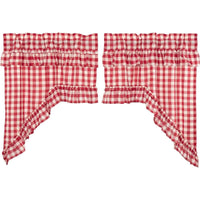 Thumbnail for Annie Buffalo Red Check Ruffled Swag Curtain Set of 2 36x36x16 VHC Brands - The Fox Decor