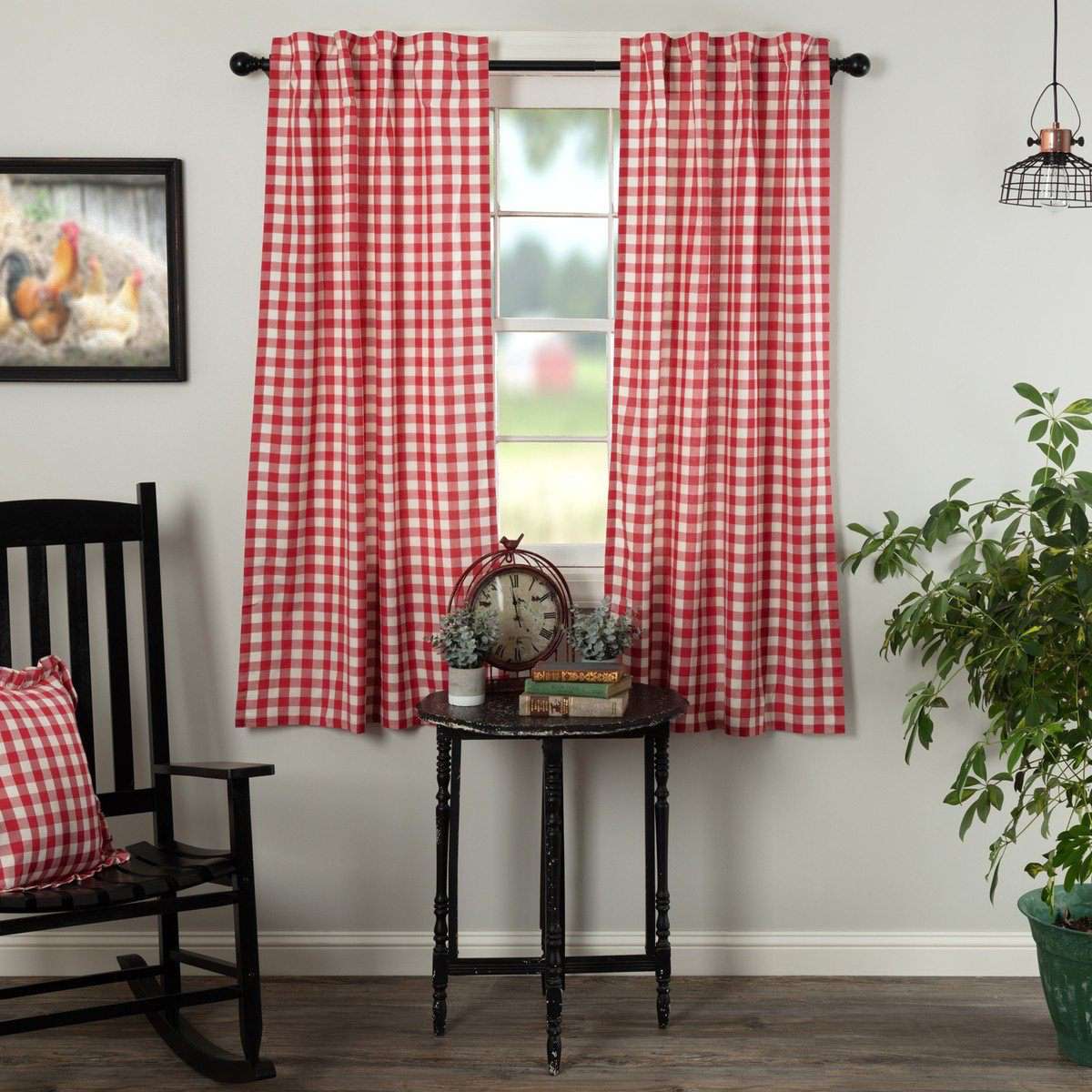 Annie Buffalo Red Check Short Panel Curtain Set of 2 63"x36" VHC Brands - The Fox Decor