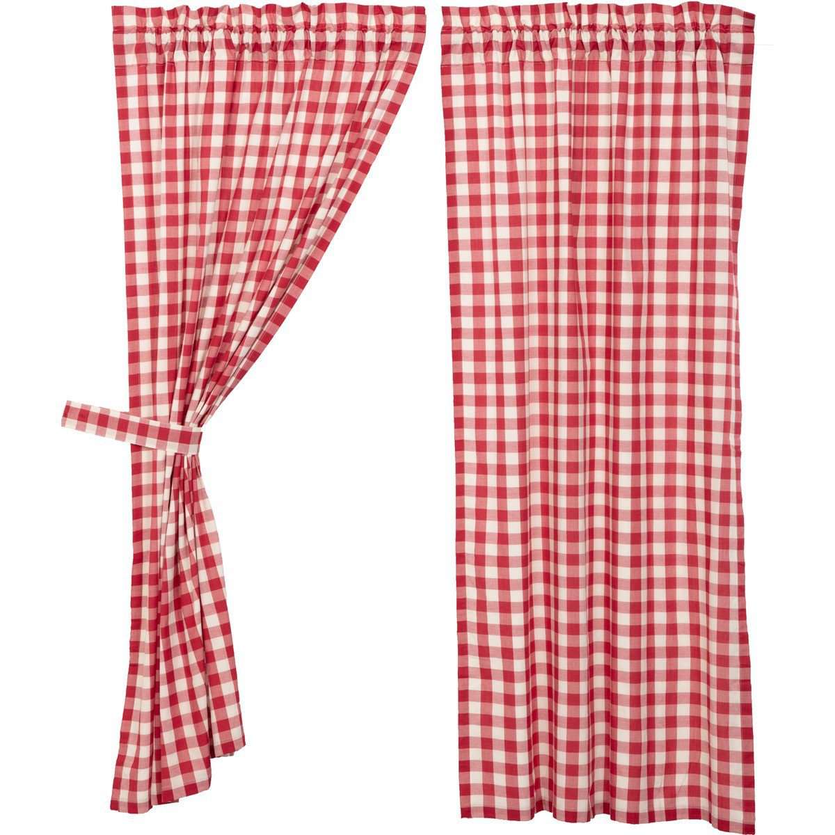 Annie Buffalo Red Check Short Panel Curtain Set of 2 63"x36" VHC Brands - The Fox Decor