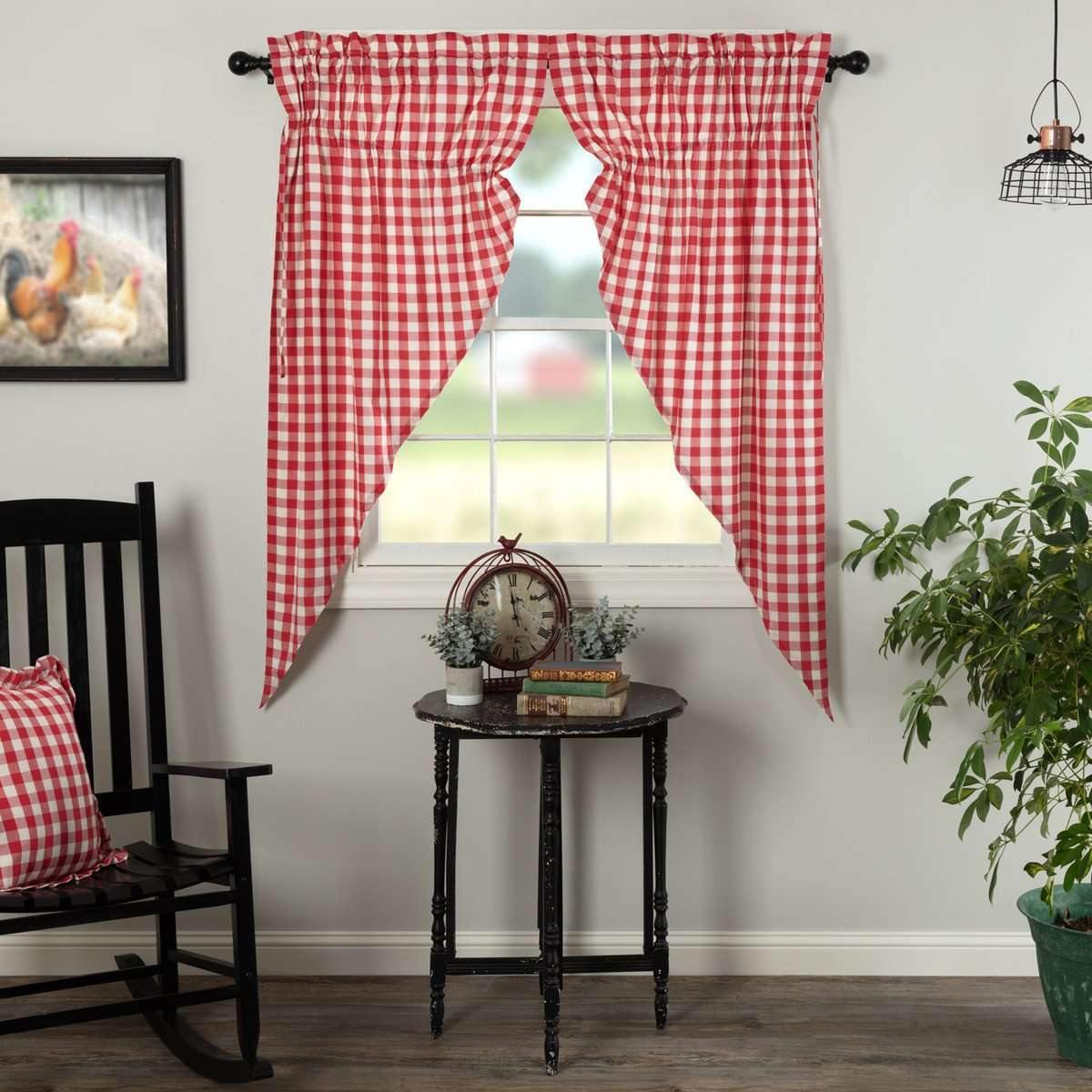 Annie Buffalo Red Check Prairie Short Panel Curtain Set of 2 63x36x18 VHC Brands - The Fox Decor