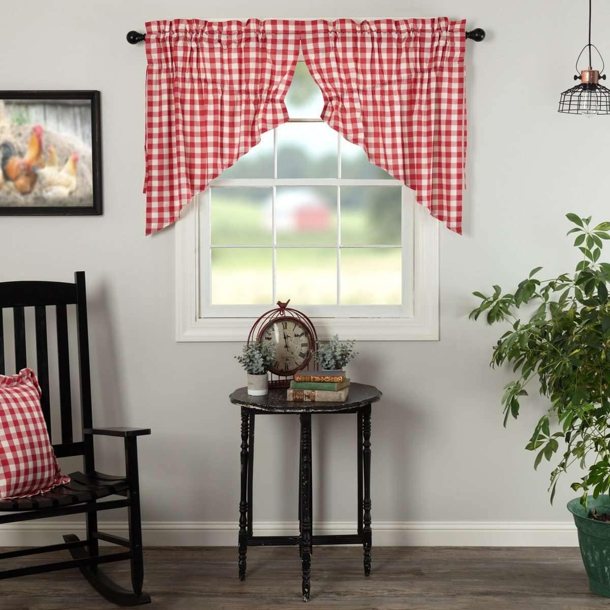 Annie Buffalo Red Check Prairie Swag Set of 2 36x36x18 VHC Brands - The Fox Decor