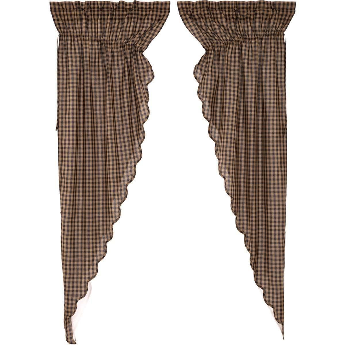 Black Check Scalloped Prairie Long Panel Curtain Set of 2 84x36x18 VHC Brands - The Fox Decor