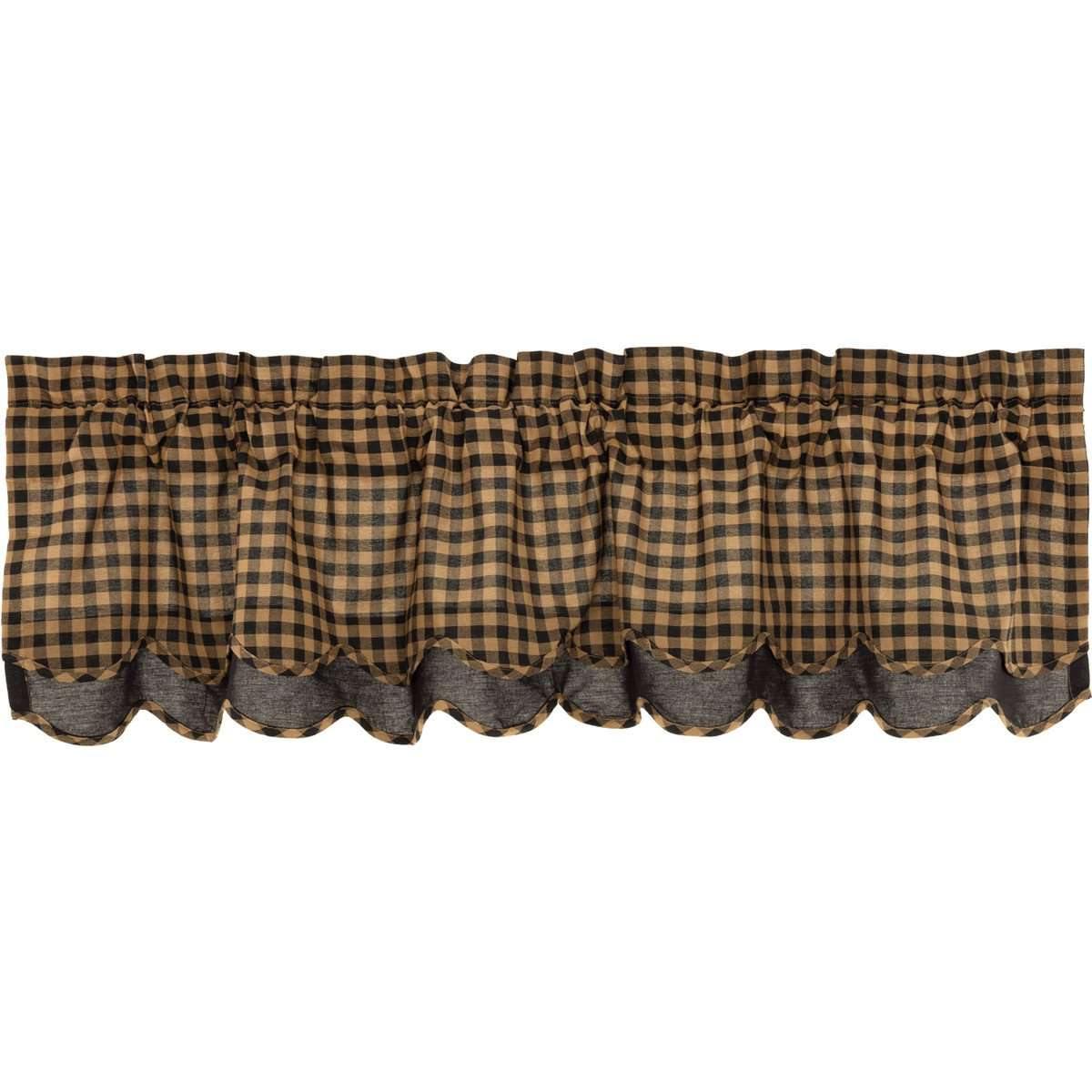 Black Check Scalloped Layered Valance Curtain 16x60 VHC Brands - The Fox Decor