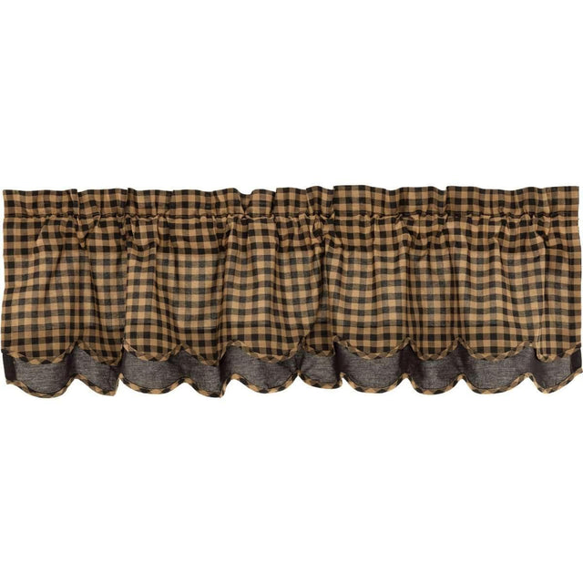 Black Check Scalloped Layered Valance Curtain 16x60 VHC Brands - The Fox Decor