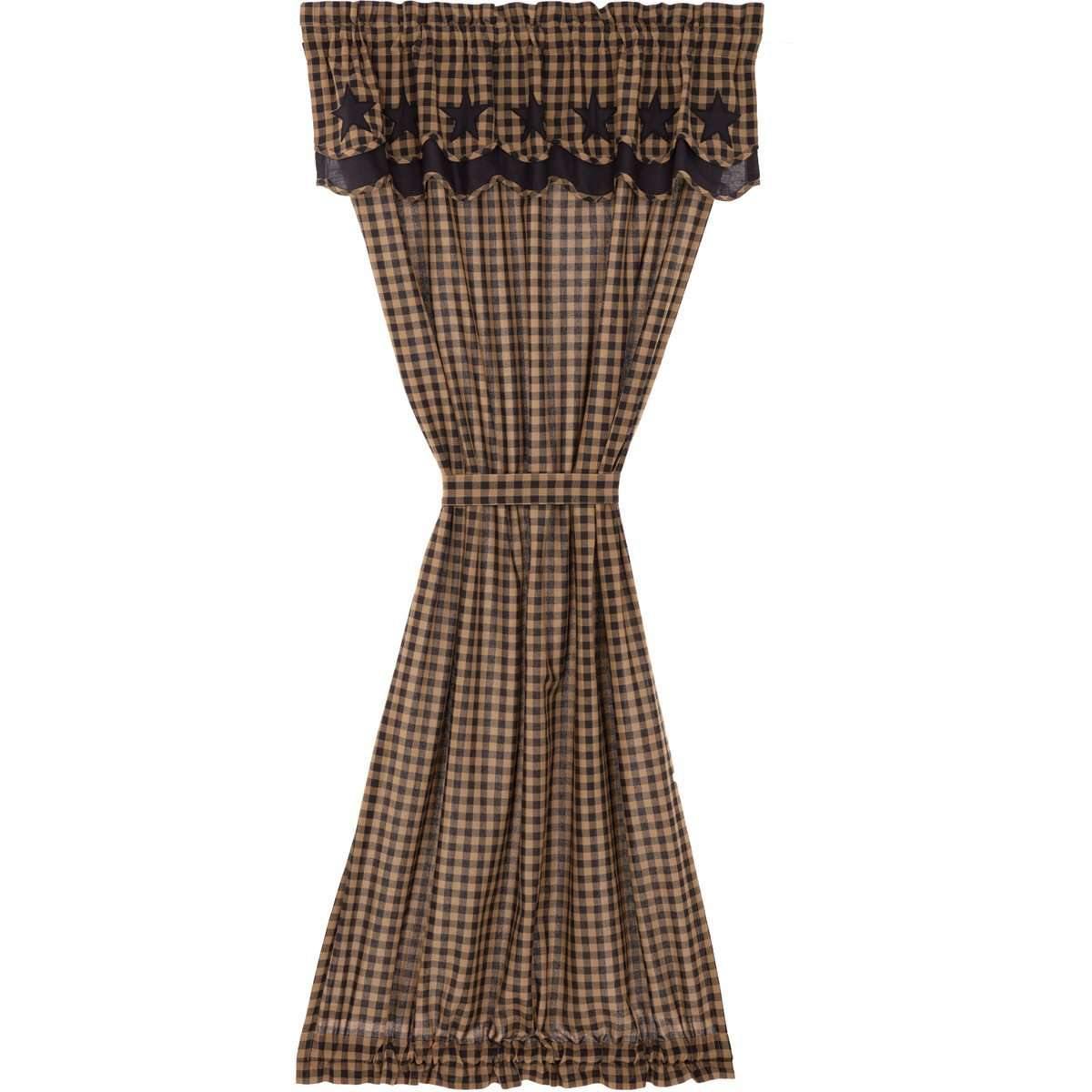 Black Star Door Panel Curtain with Attached Scalloped Layered Valance 72